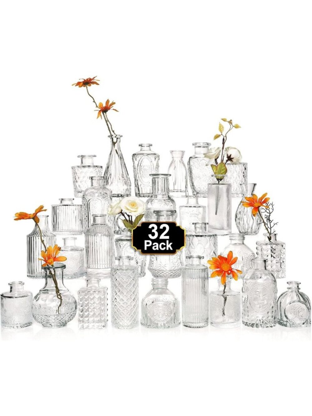 32-Piece Clear Glass Bud Vase Set for Rustic Weddings & Home Décor - Vintage